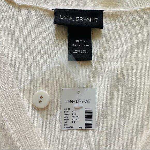 Lane Bryant Cardigan Sweater Cream Cotton Pockets Button Front Size 14/16 XL - Picture 2 of 11